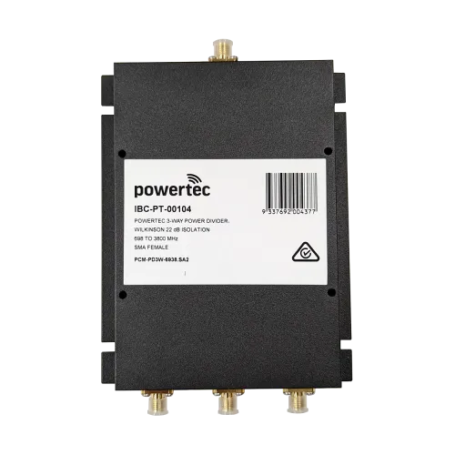 Powertec RF Power Divider 3-Way, 698 to 3800 MHz, SMA Female, Wilkinson - Main Image (106-PCM-PD3-6938.SA2)