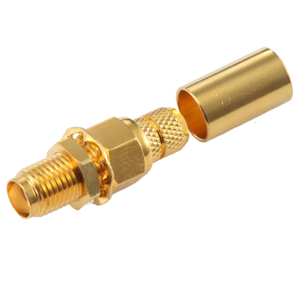 SMA Female Connector for RG-58 / L-195 Coaxial Cable, Bulkhead Mount - Main Image (106-SA2-C-L19.BM)