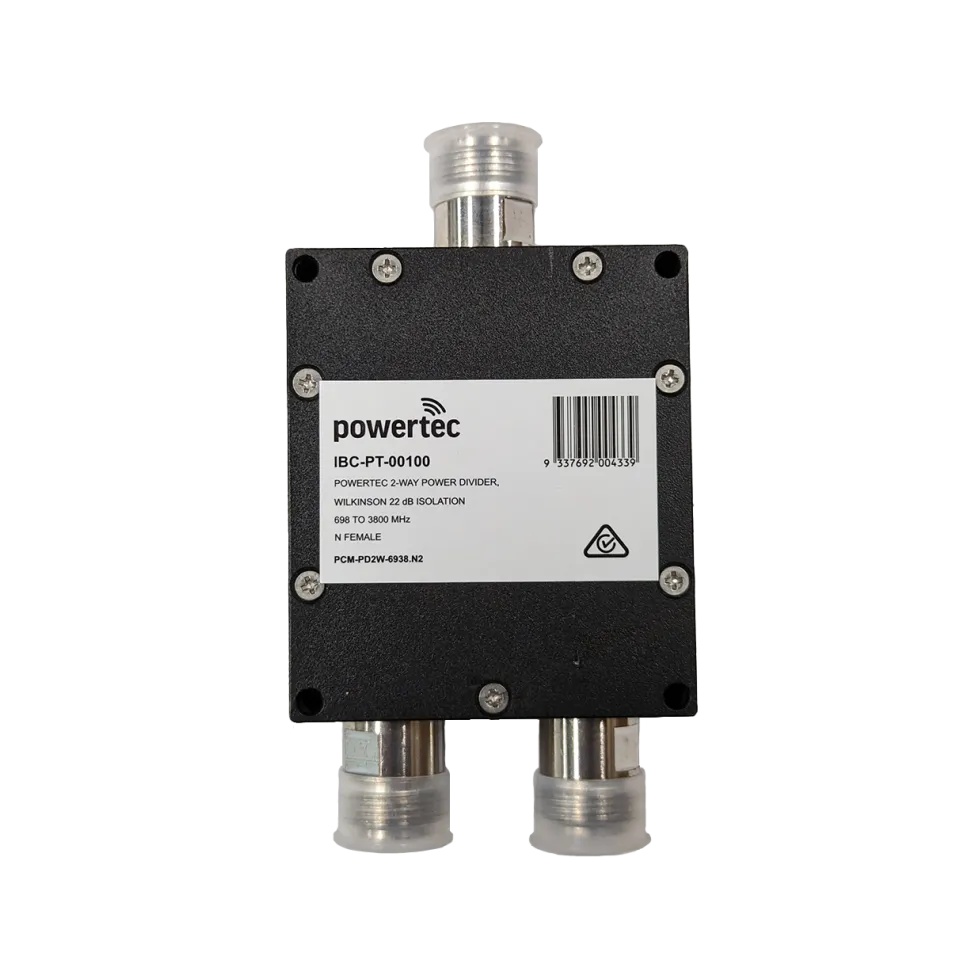 Powertec RF Power Divider 2-Way, 698 to 3800 MHz, N Female, Wilkinson - Main Image (106-PCM-PD2-6938.N2)