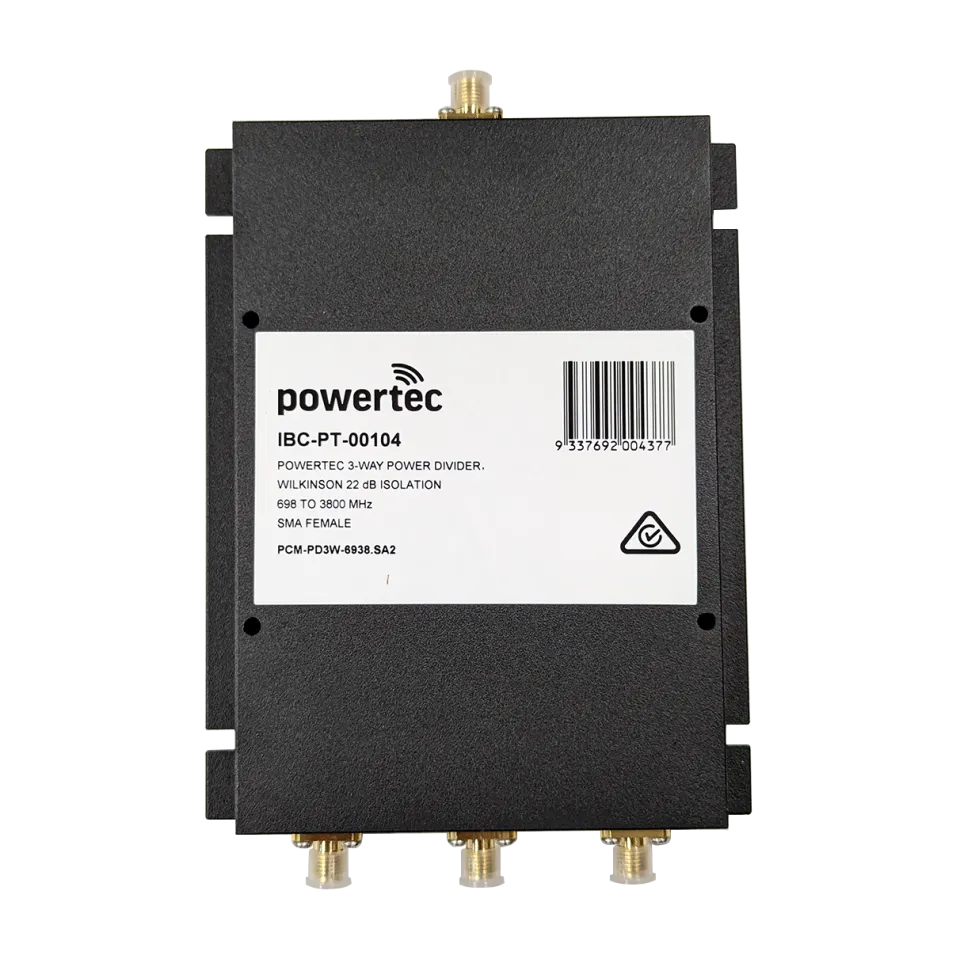 Powertec RF Power Divider 3-Way, 698 to 3800 MHz, SMA Female, Wilkinson - Main Image (106-PCM-PD3-6938.SA2)